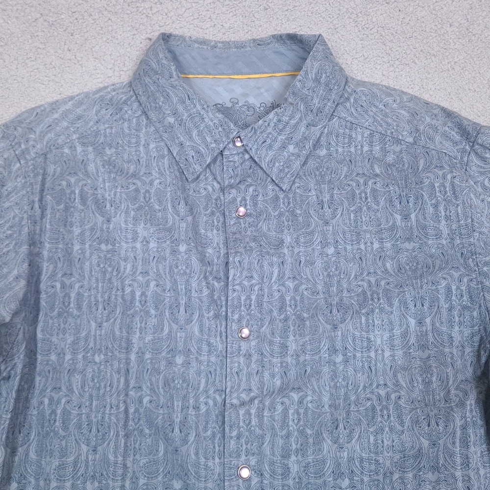 Prana Shirt Mens Large Blue Paisley Pearl Snap Long Sleeve Preppy Western Cowboy